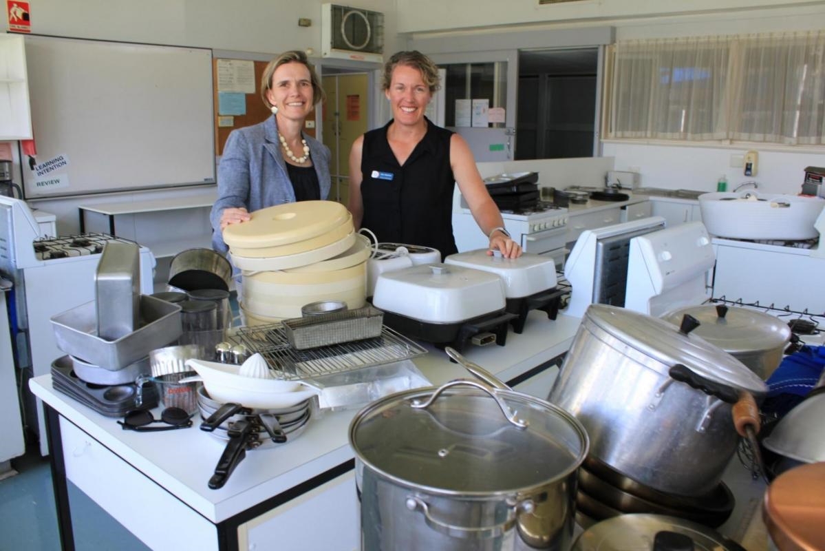 Fiona Smolenaars left and Kim Merkel take stock at Shepparton High School